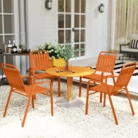 Outsunny Set de 4 Scaune de Grădină Stivuibile cu Spătar Înalt și Brațe, 56x66x91 cm, Maro Închis(m-8)