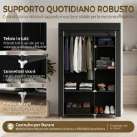 HOMCOM Armadio Guardaroba Portatile in Tessuto con 6 Ripiani Aperti e un Appendino, 103x43x162.5 cm, Nero(m-5)