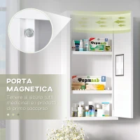 kleankin Armadietto Medicinali a 3 Ripiani con Porta Magnetica, in Acciaio, 30x12x60 cm, Bianco(m-6)