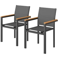 Outsunny Set 2 Sedie Giardino Impilabili con Seduta e Schienale Imbottiti, Grigio Scuro(m-11)