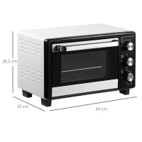HOMCOM Fornetto Elettrico 16L Temperatura Regolabile e Timer, 3 Metodi di Cottura e Accessori, 1400W, Bianco(m-3)
