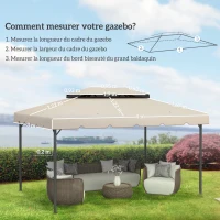 Outsunny Toile de rechange pour pavillon tonnelle tente toit de remplacement gazebo de jardin tissu polyester 4 x 3 m beige(m-3)
