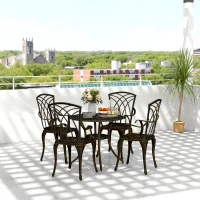 Outsunny 5 Pieces Garden Dining Set for 4, Cast Aluminium Outdoor Dining Set with 4 Armchairs and Round Dining Table with Parasol Hole, Garden Furniture Bistro Set, Bronze Tone(m-11)
