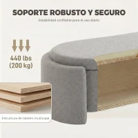 HOMCOM Puff Almacenaje Banco Almacenaje Ovalado 129x48,5x44 cm Tapizado en Terciopelo de Teddy Carga 200 kg Gris Claro(m-7)