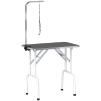 PawHut Mesa de Peluquería Canina Plegable con Encimera Antideslizante Brazo Ajustable 81x48,5x80 cm Negro(m-1)