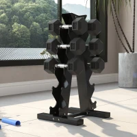 SPORTNOW 5-Tier Dumbbell Rack with 6 Hexagonal Rubber Dumbbells (2x4kg, 2x5kg, 2x6kg), Dumbbell Storage Stand Holder with Weights Sets for Home Gym Fitness, Black(m-10)