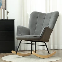 HOMCOM Cadeira de Balanço Vintage Patas Curvadas Estofamento Espesso Faia Aço Cinza Escuro(m-6)