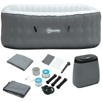 Outsunny Square Inflatable Hot Tub Outdoor Portable Spa Bubble Hottub Pool with Pump, Cover, Filter Cartridges, 4-6 Person, Grey(m-10)