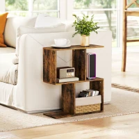HOMCOM Side Table, Narrow End Table with Storage Shelves, S-Shaped, 3-Tier, 50W x 19.5D x 58H cm, Rustic Brown(m-10)