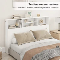 HOMCOM Testiera Letto Autoportante 160 cm con Scomparti, Testiera Letto Matrimoniale con 4 Spazi Aperti, 160x20.2x108.2 cm, Bianco(m-4)