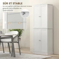 HOMCOM Armoire de cuisine buffet cuisine avec placards, étagère réglable et porte-épices, 60 x 35 x 166 cm, blanc(m-6)