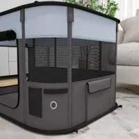 PawHut Cercado dobrável para cão gato pequenos animais em tecido Oxford com arrumação 84 x 64 x 53 cm cinza e preto(m-5)