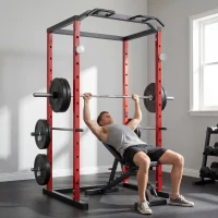 SPORTNOW Rack Reglabil pentru Genuflexiuni Power Cage cu Bară de Tracțiuni, 460 kg, Negru(m-10)