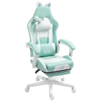 HOMCOM Cat Ear and Paw Reclining Office Chair, with Footrest - Light Blue/White(m-16)