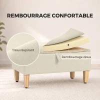 HOMCOM Banc de rangement, bout de lit, repose-pieds rembourré en lin avec pieds en bois de caoutchouc, 71x37x36cm, beige(m-5)