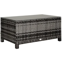 Outsunny Table Basse de Jardin Plateau Verre trempé 5 mm rotin tressé 85 x 50 x 39cm Max. 70 kg gris(m-12)