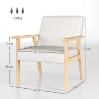 HOMCOM Poltrona d'Arredo in Stile Scandinavo in Legno di Pino con 2 Cuscini, 64x70x72 cm, Crema e color Legno(m-3)