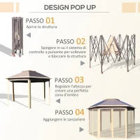 Outsunny Gazebo Pieghevole da Giardino 4x3.4 m ad Altezza Regolabile con Zanzariera e Doppio Tetto, Beige(m-5)