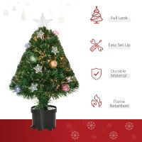 HOMCOM 2FT Pre-lit Artificial Christmas Tree Tabletop Multicoloured Fibre Optic Xmas Decoration w/ LED Lights Pot Table Desk - Green(m-4)