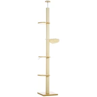 PawHut Arranhador até o Teto, Acessório Anti-Tombamento, Postes com Corda de Sisal, Aglomerado, Carvalho+Creme(m-7)