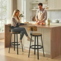 HOMCOM Set 2 Scaune de Bar, Șezuturi Rustice cu Spătar și Suport pentru Picioare, Maro Rustic(m-2)