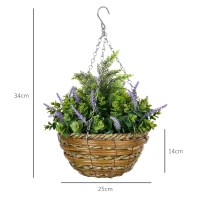 Outsunny Conjunto de Plantas Artificiales de Lavanda con Maceta y Gancho en PE y Mimbre 25x34 cm Verde y Violeta(m-3)