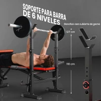 HOMCOM Banco de Musculación Multifuncional, Banco de Pesas con Respaldo Ajustable, Soporte para Barras Regulable, Extensión de Piernas, Curl de Predicador, Mariposa, Entrenamiento Casa Gimnasio, Rojo(m-5)
