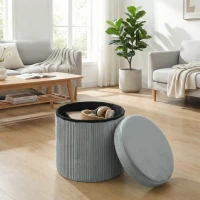 HOMCOM Puff Almacenaje Banco Almacenaje Plegable 35 L 38x38x38 cm Tapizado en Terciopelo Baúl de Almacenamiento Gris Oscuro(m-8)