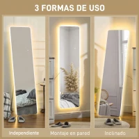 HOMCOM Espejo de Cuerpo Entero con Luz LED 150x40 cm con Iluminación de 3 Colores Función de Memoria Transparente(m-8)