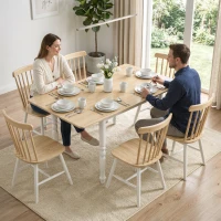 HOMCOM Masă Pliabilă pentru 2-6 Persoane, Extensibilă, Efect de Lemn, Finisaj Natural(m-2)