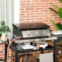 Outsunny 3 Burner Gas Plancha BBQ Grill with Lid, Black(m-10)