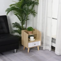 HOMCOM Noptiera Economie Spatiu Mobilier cu Sertar si Raft in Lemn 37x30x48cm - Stejar / alb(m-3)