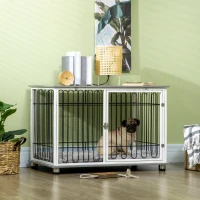 PawHut Indoor Dog Crate Furniture, Side End Table, with Soft Washable Cushion, Lockable Doors, for Small and Medium Dogs(m-11)