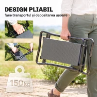 Outsunny Genuncheră și Bancă de Grădină Pliabilă 2 în 1, Culoare Verde Negru(m-5)