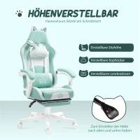 HOMCOM Gaming-Sessel mit Katzenohren, neigbare Lehne, ausziehbare Fußstütze, bis 120 kg belastbar, Tiffanyblau(m-5)