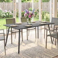 Outsunny Rectangle Garden Table with Slat Top, Steel Frame, Outdoor Table for 6 Person, 150 x 80 x 74 cm, Grey(m-8)