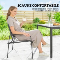 Outsunny Set Masă și Scaune de Grădină 7 piese cu 6 Scaune Respirabile din Textilenă și Măsuță de Cafea cu Aspect Lemn, Negru(m-6)
