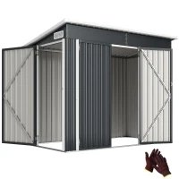 Outsunny Căsuță de Grădină din Oțel cu 3 Uși Blocabile, 234x132x185 cm, Gri Închis(m-11)