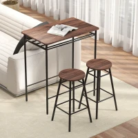 HOMCOM Mesa Alta de Cocina con 2 Taburetes Industrial Estante Abierto Reposapiés Ahorro de Espacio para Espacios Reducidos(m-10)