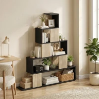 HOMCOM Étagère de rangement, bibliothèque géométrique à 5 niveaux, pour bureau, salon, chambre, noir et bois naturel(m-16)