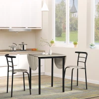 HOMCOM 3-teilige Sitzgruppe, ovaler Tisch mit zwei Stühlen 120 x 60 x 75 cm, Schwarz + Natur(m-10)