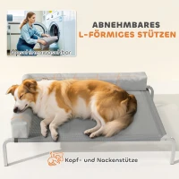 PawHut Hundeliege Outdoor, Erhöhtes Hundebett für Mittelgroße Hunde, mit L-förmige Kissen 110x75x30cm, Hellgrau(m-5)