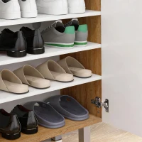 HOMCOM Scarpiera Moderna per 15-20 Paia di Scarpe, 5 Ripiani e Chiusura Ammortizzata, Bianco Lucido(m-8)