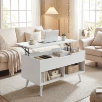 HOMCOM Tavolino da Caffè con Piano Sollevabile e Spazio Nascosto, 75 cm Bianco Punzonato(m-9)