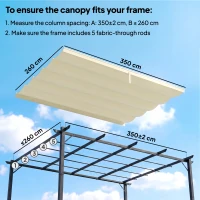 Outsunny Retractable Pergola Cover, 3.5 x 2.6 m Replacement Canopy Fabric for 4 x 3 m Frame, Roof Top Only, Cream White(m-4)