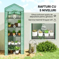 Outsunny Seră pentru Plante cu 5 Niveluri, cu Ușă cu Fermoar, din Oțel și PE, 69x49x193 cm, Verde(m-5)