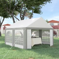 Outsunny 4 x 4m Galvanised Party Tent, Marquee Gazebo with Sides, Four Windows and Double Doors, for Parties, Wedding and Events(m-21)