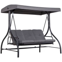 Outsunny Balancelle de Jardin 3 Places Convertible Inclinaison Toit réglable Matelas Grand Confort Rembourrage 8 cm fourni Gris métal époxy Noir(m-12)