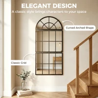 HOMCOM Large Arched Wall Mirror with Metal Grid, 3-Piece Split Window Mirrors, 120 x 54 cm, Black(m-4)