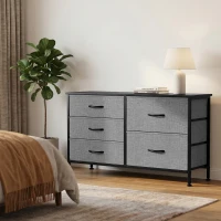 HOMCOM Cómoda con 5 Cajones de Tela Cómoda para Dormitorio Marco de Acero Cajonera para Salón Oficina Gris Oscuro y Negro(m-2)